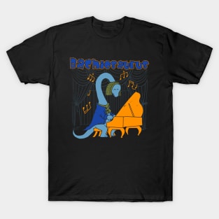 Cute Dinosaur  Musician Composer Bach Brachiosaurus Playing Piano Classical Music T-Shirt